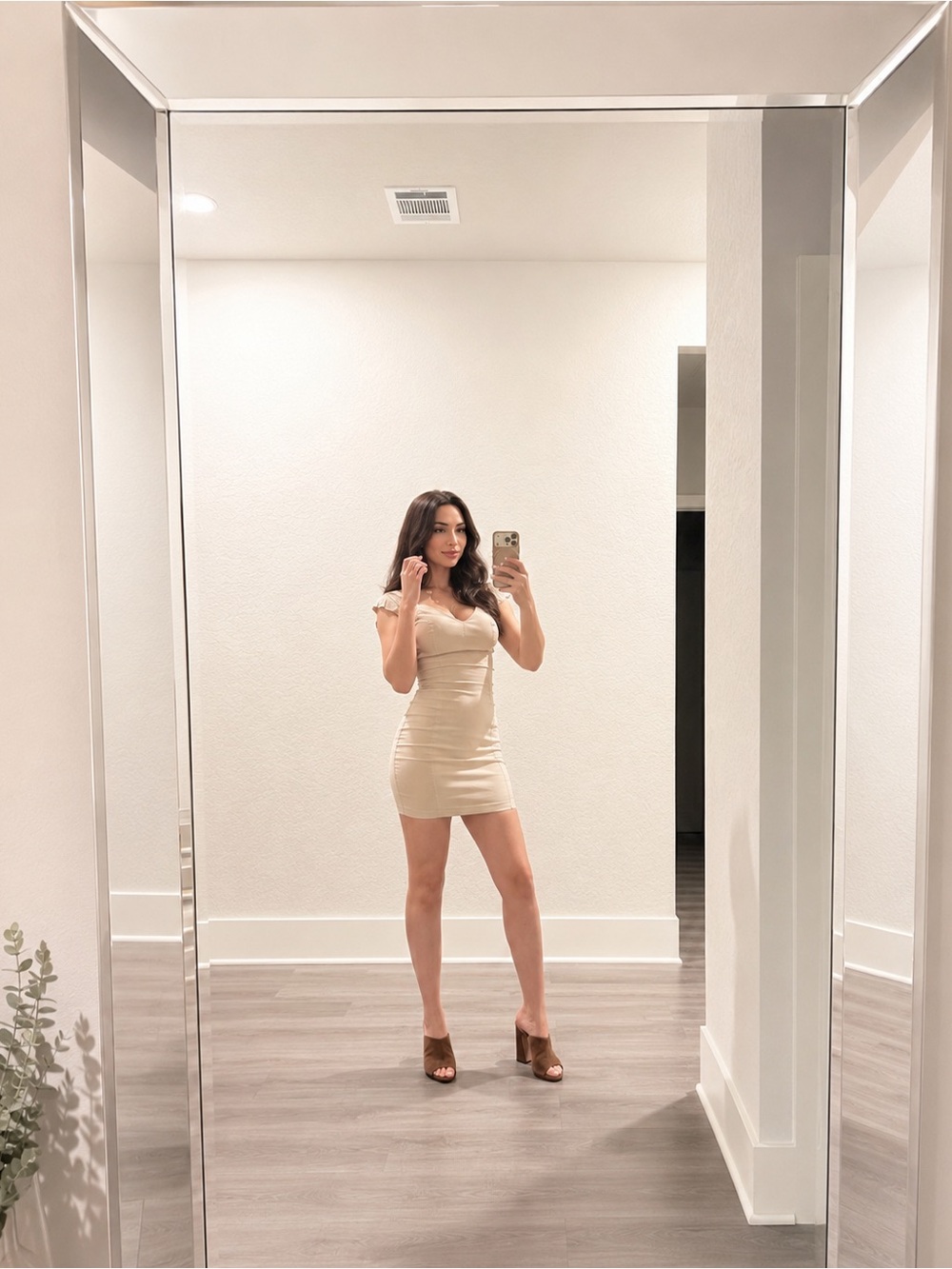 Khaki form fitting structured dress